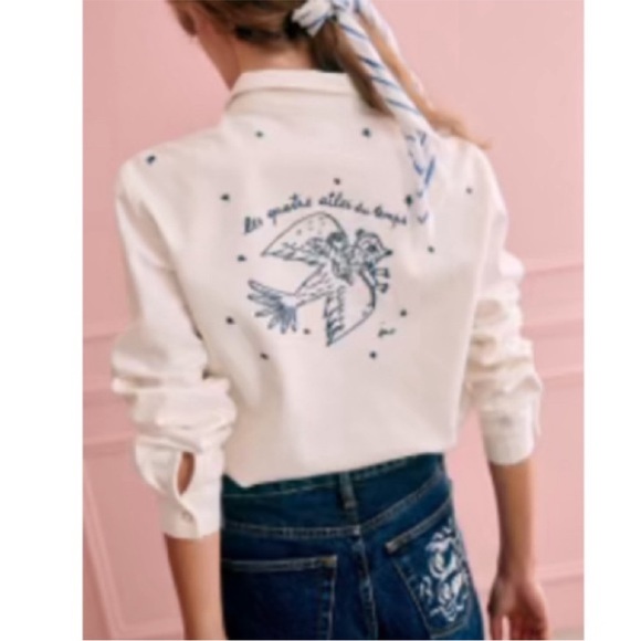 Sezane Tops - Sezane tomboy * jcc denim Shirt with Blue Bird Embroidery